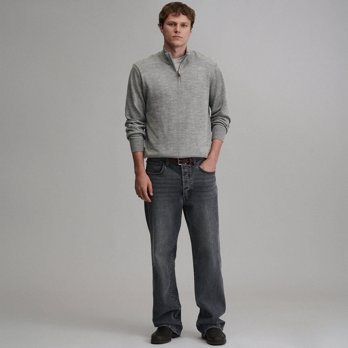 Men's Signature Merino Quarter-Zip Sweater-Charcoal Heather-4