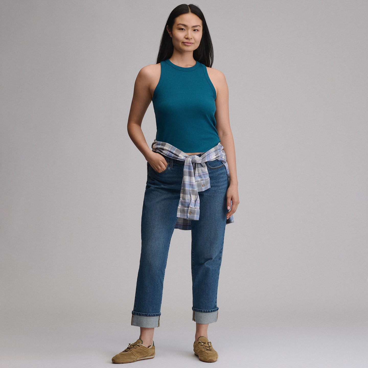 Women's Softline Ribbed Tank-Meridian Blue-23