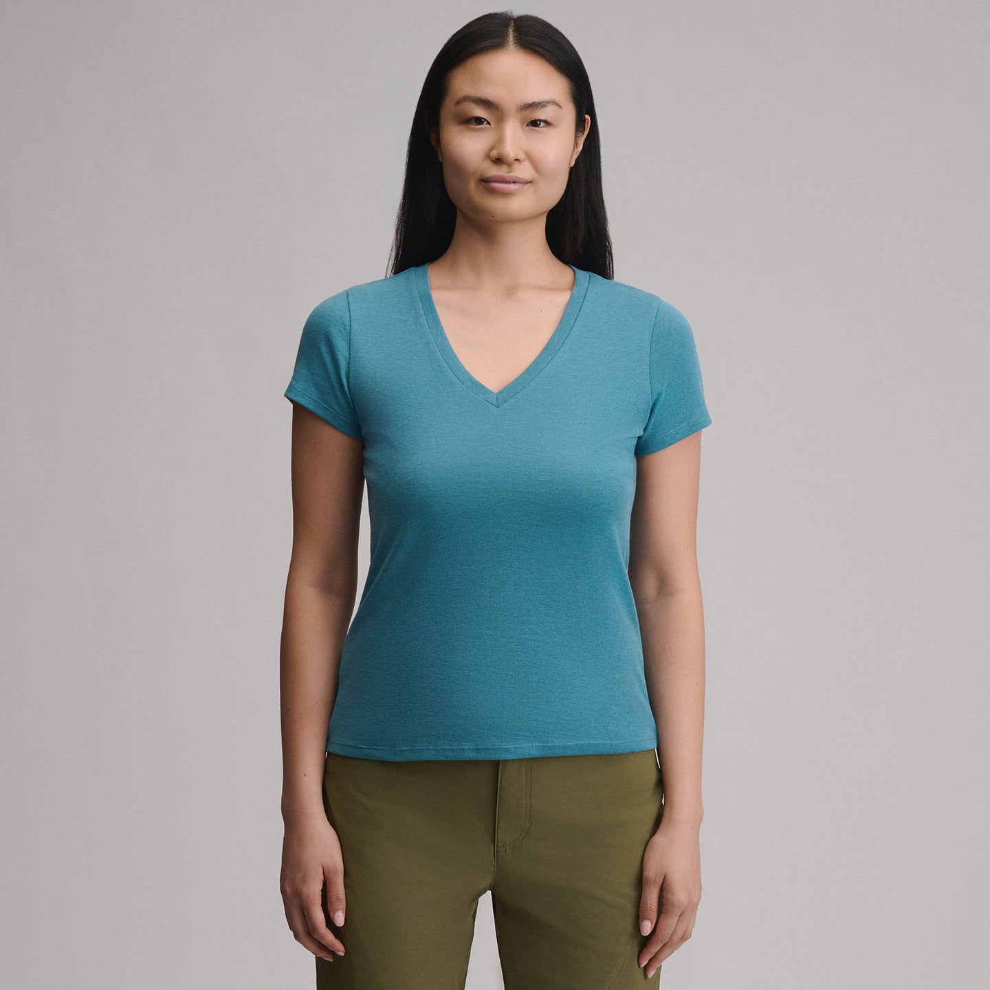 Women's Everyday Short-Sleeve V-Neck T-Shirt-Azure-1