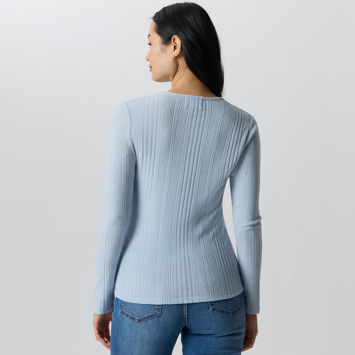 Women's Long-Sleeve Ring Snap Brushed Henley-Ice-2