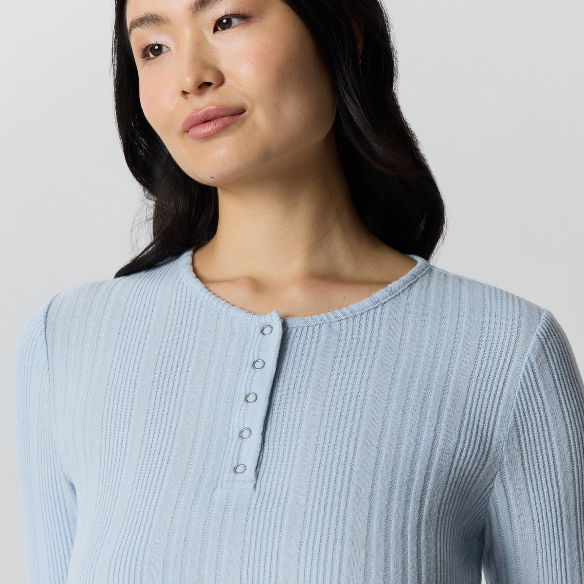 Women's Long-Sleeve Ring Snap Brushed Henley-Ice-3
