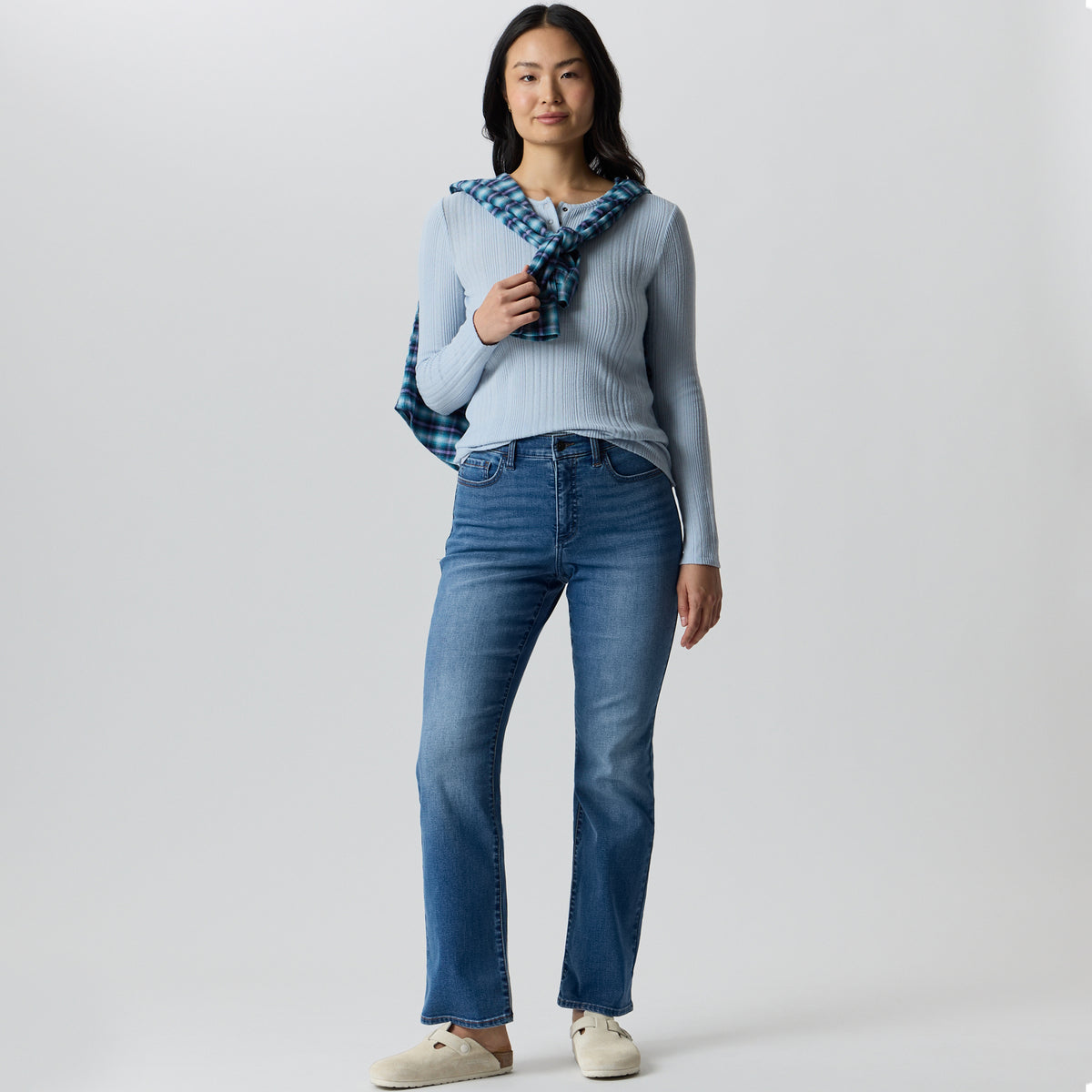 Women's Long-Sleeve Ring Snap Brushed Henley-Ice-4