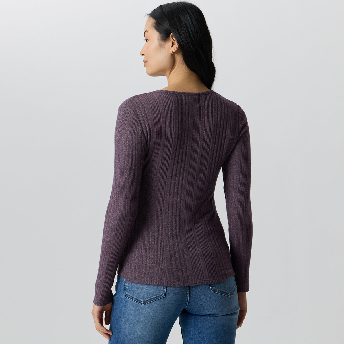 Women's Long-Sleeve Ring Snap Brushed Henley-Boysenberry-6
