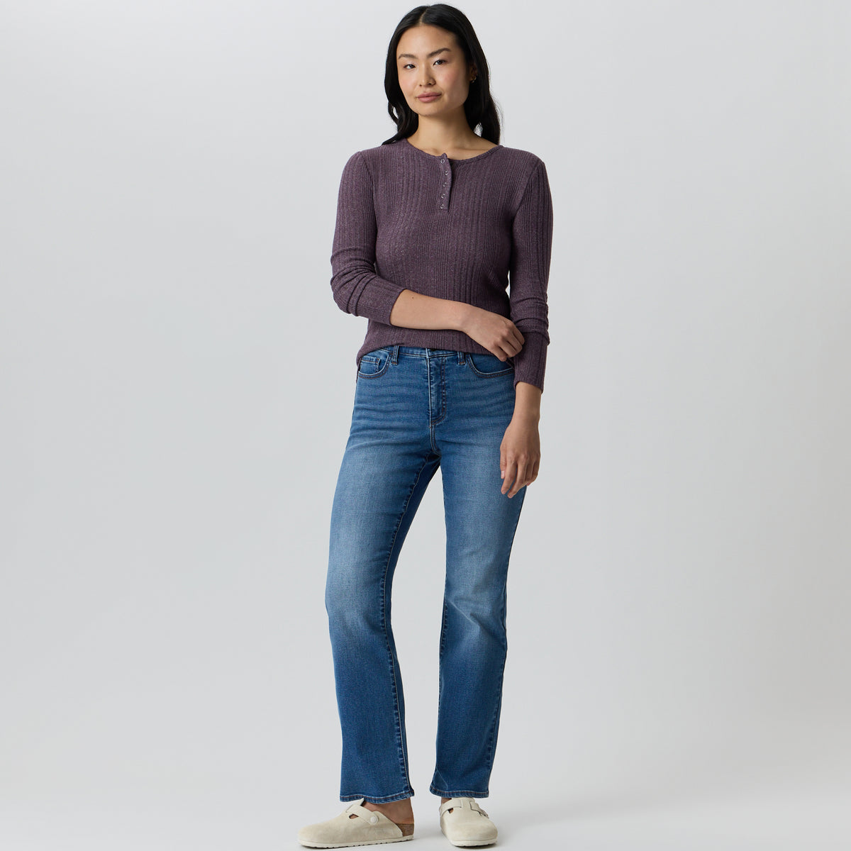 Women's Long-Sleeve Ring Snap Brushed Henley-Boysenberry-8