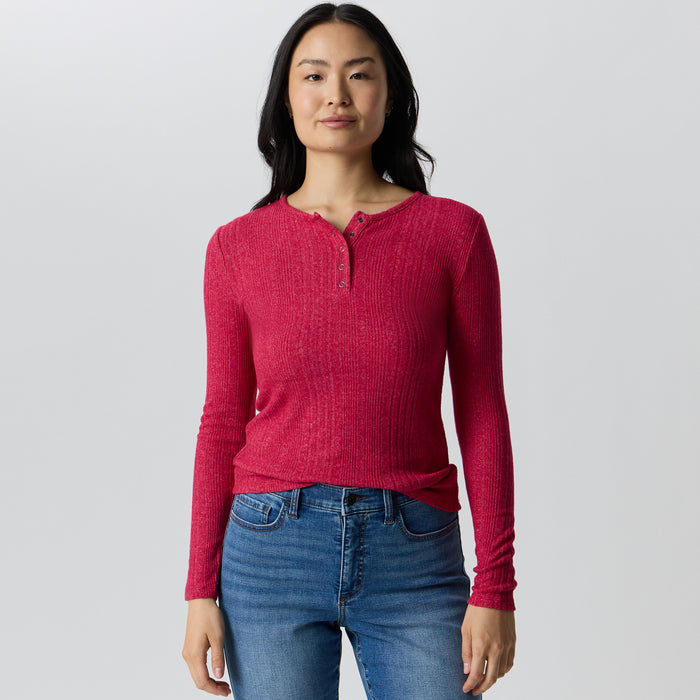 Women's Long-Sleeve Ring Snap Brushed Henley