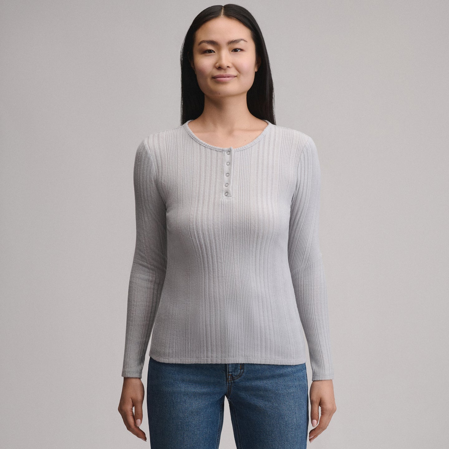 Women's Long-Sleeve Ring Snap Brushed Henley-Light Hthr Gray-13