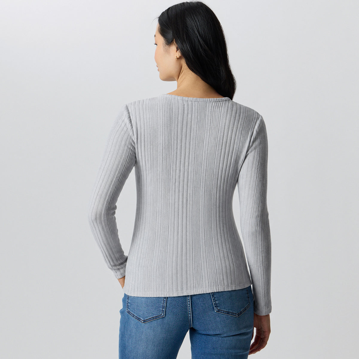 Women's Long-Sleeve Ring Snap Brushed Henley-Light Hthr Gray-14