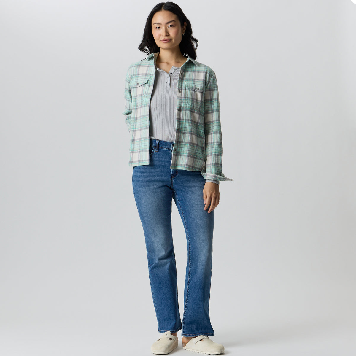 Women's Long-Sleeve Ring Snap Brushed Henley-Light Hthr Gray-15