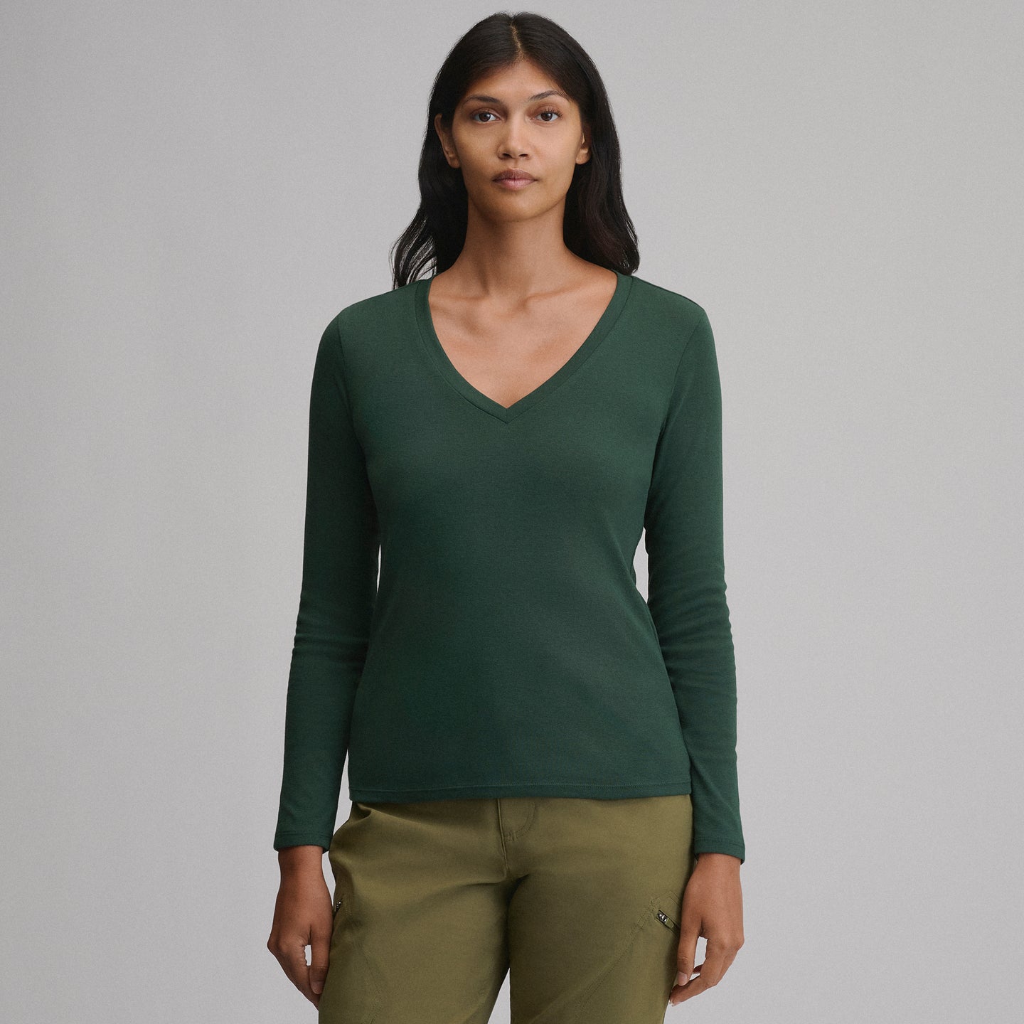 Women's Everyday Long-Sleeve V-Neck T-Shirt-Dark Mint-31