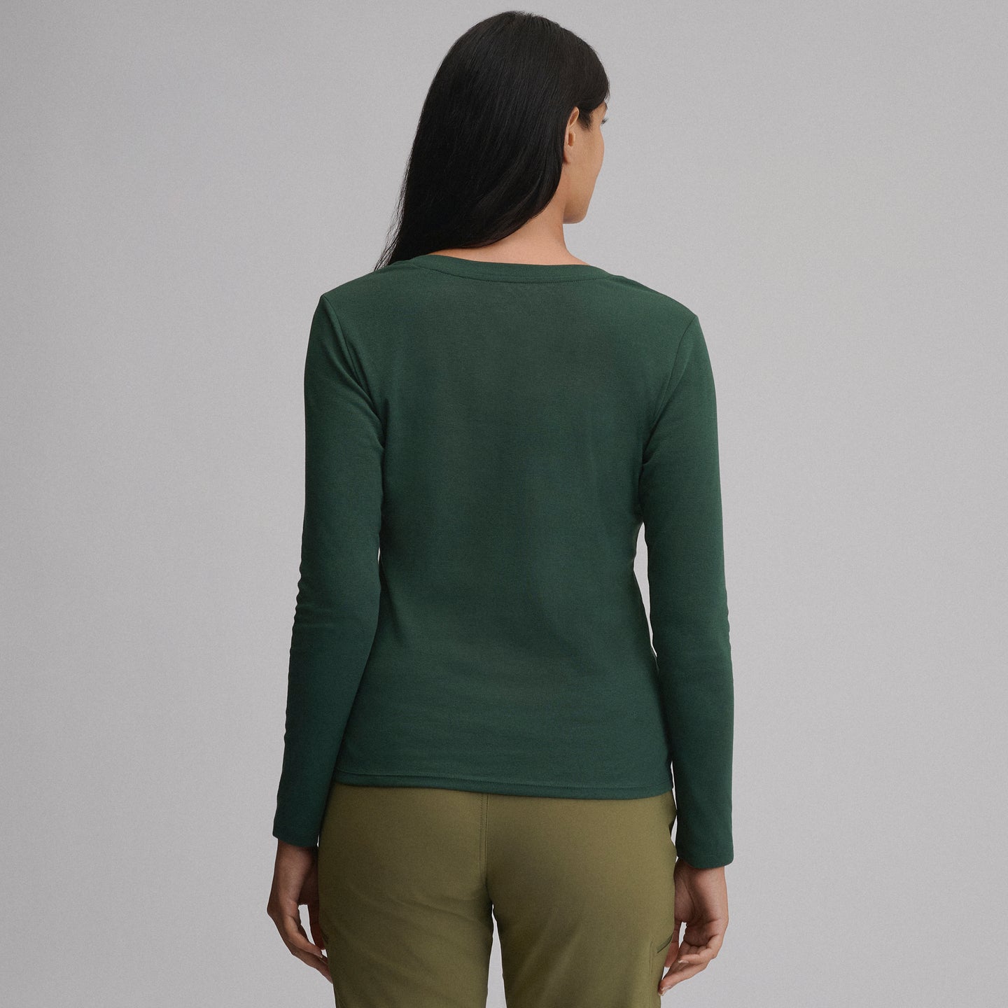 Women's Everyday Long-Sleeve V-Neck T-Shirt-Dark Mint-32