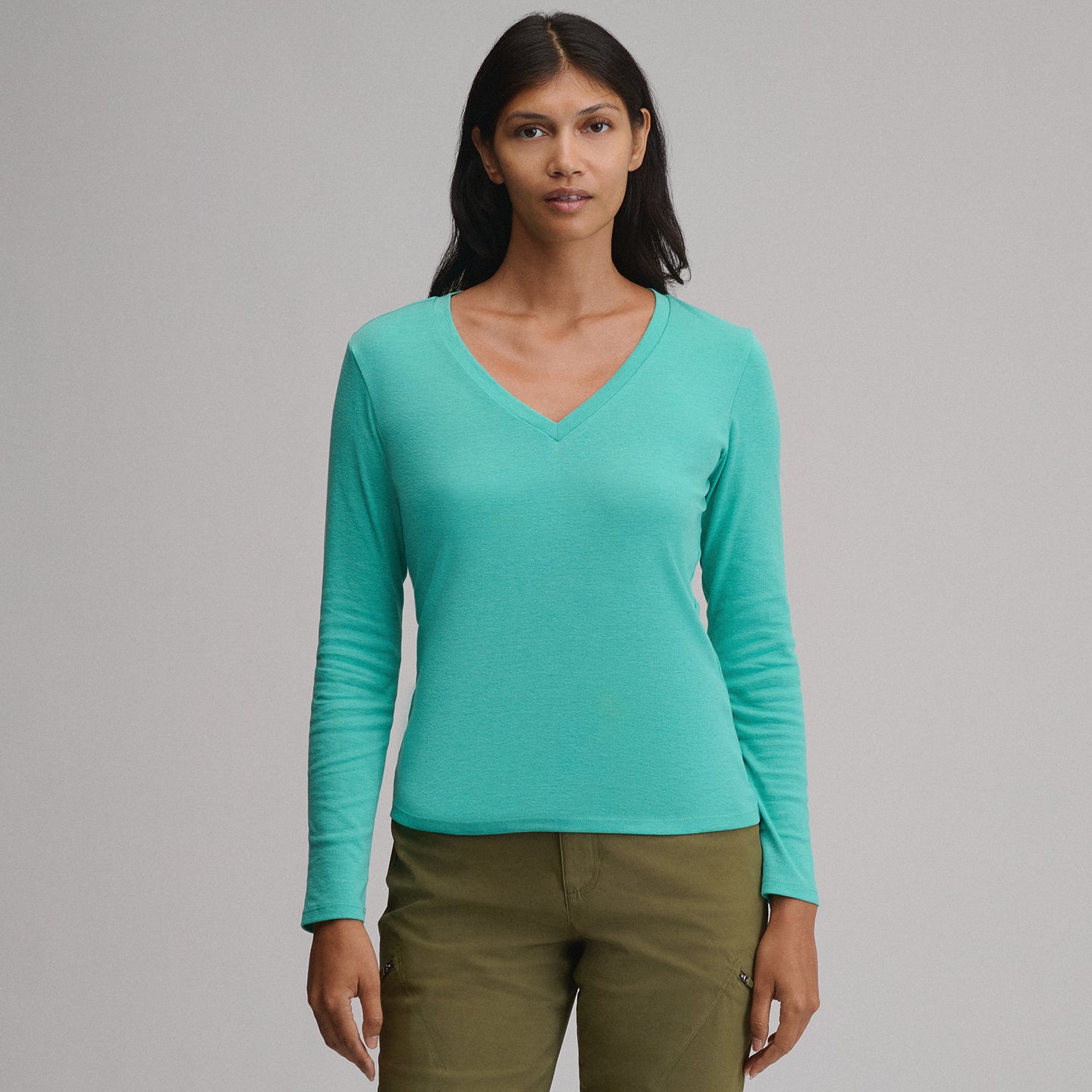 Women's Everyday Long-Sleeve V-Neck T-Shirt-Winter Green-35
