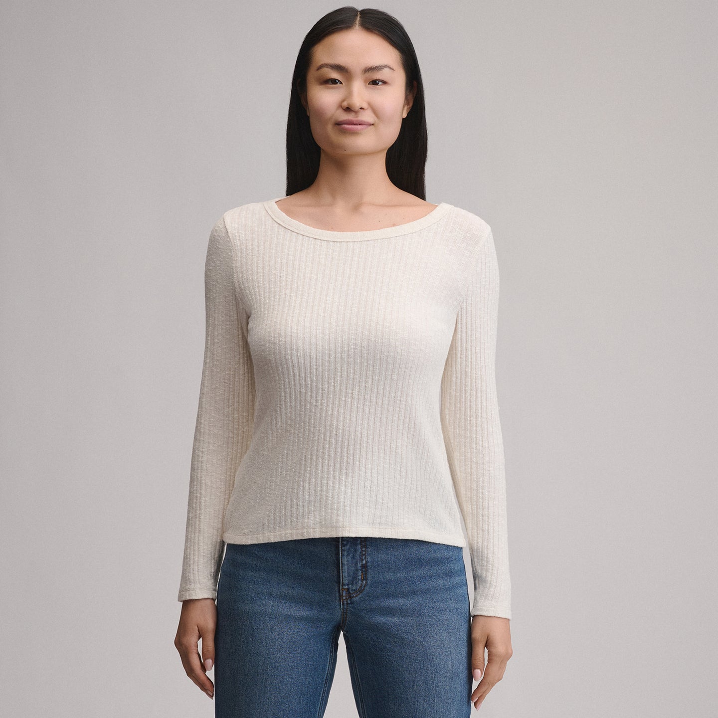 Women's Long-Sleeve Hacci Ribbed Top-Ivory-5
