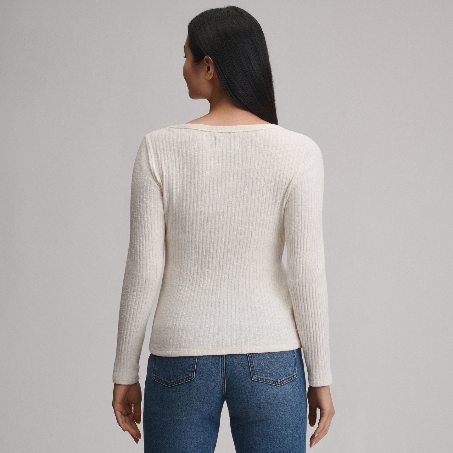 Women's Long-Sleeve Hacci Ribbed Top-Ivory-6