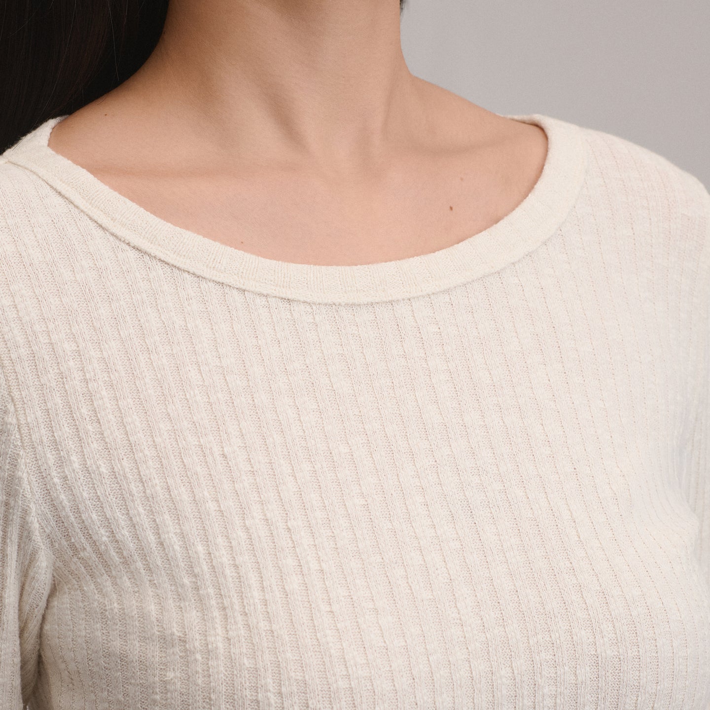 Women's Long-Sleeve Hacci Ribbed Top-Ivory-7