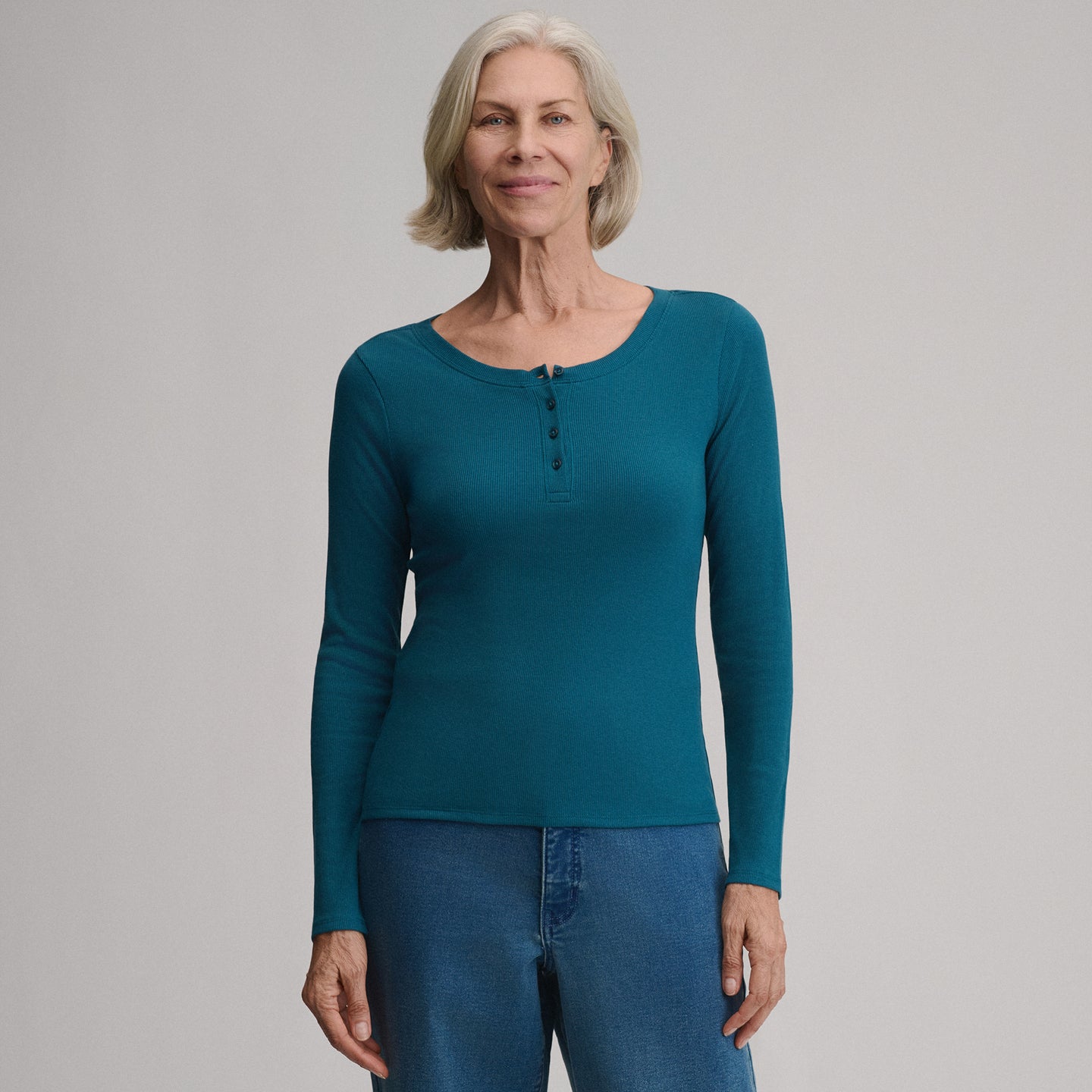 Women's Softline Rib Long-Sleeve Henley-Meridian Blue-1