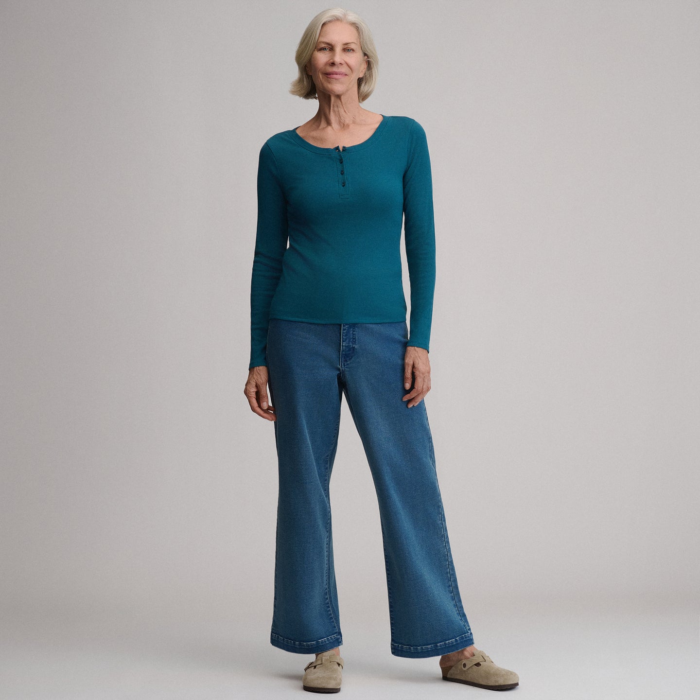 Women's Softline Rib Long-Sleeve Henley-Meridian Blue-4