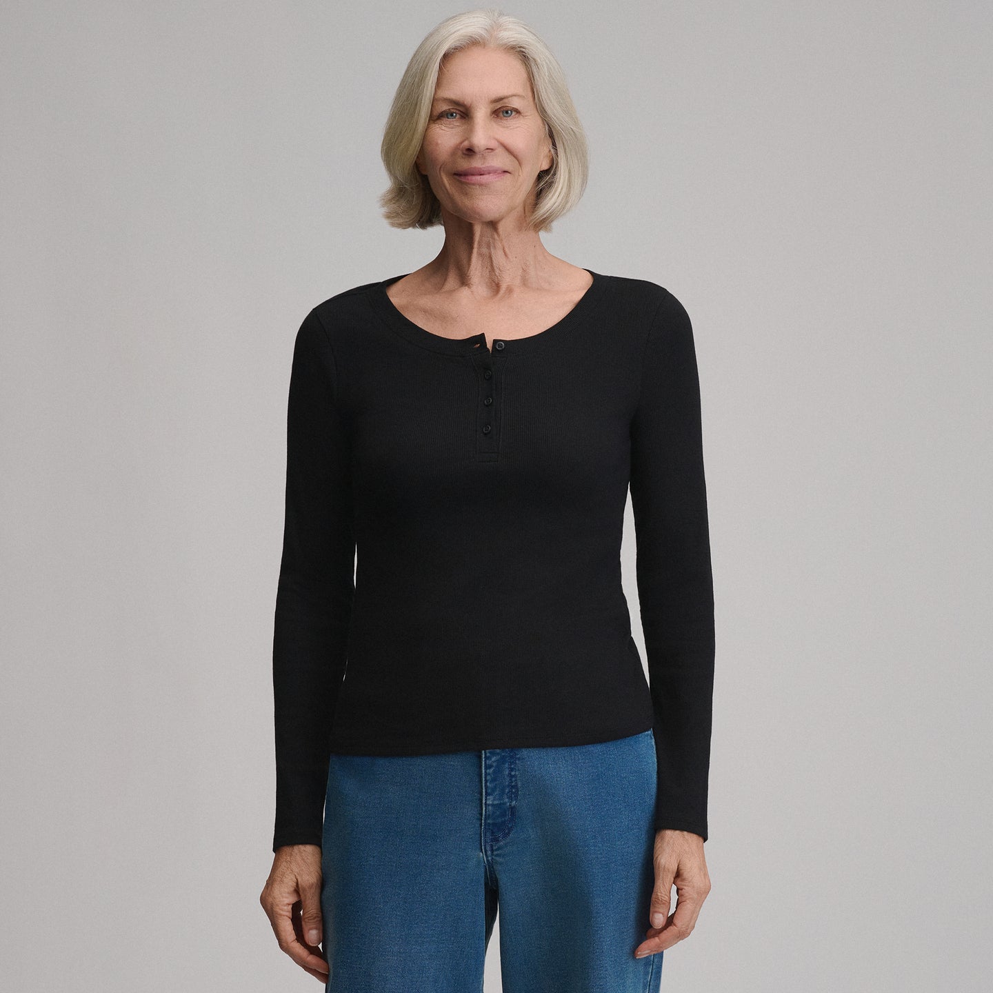 Women's Softline Rib Long-Sleeve Henley-Black-5