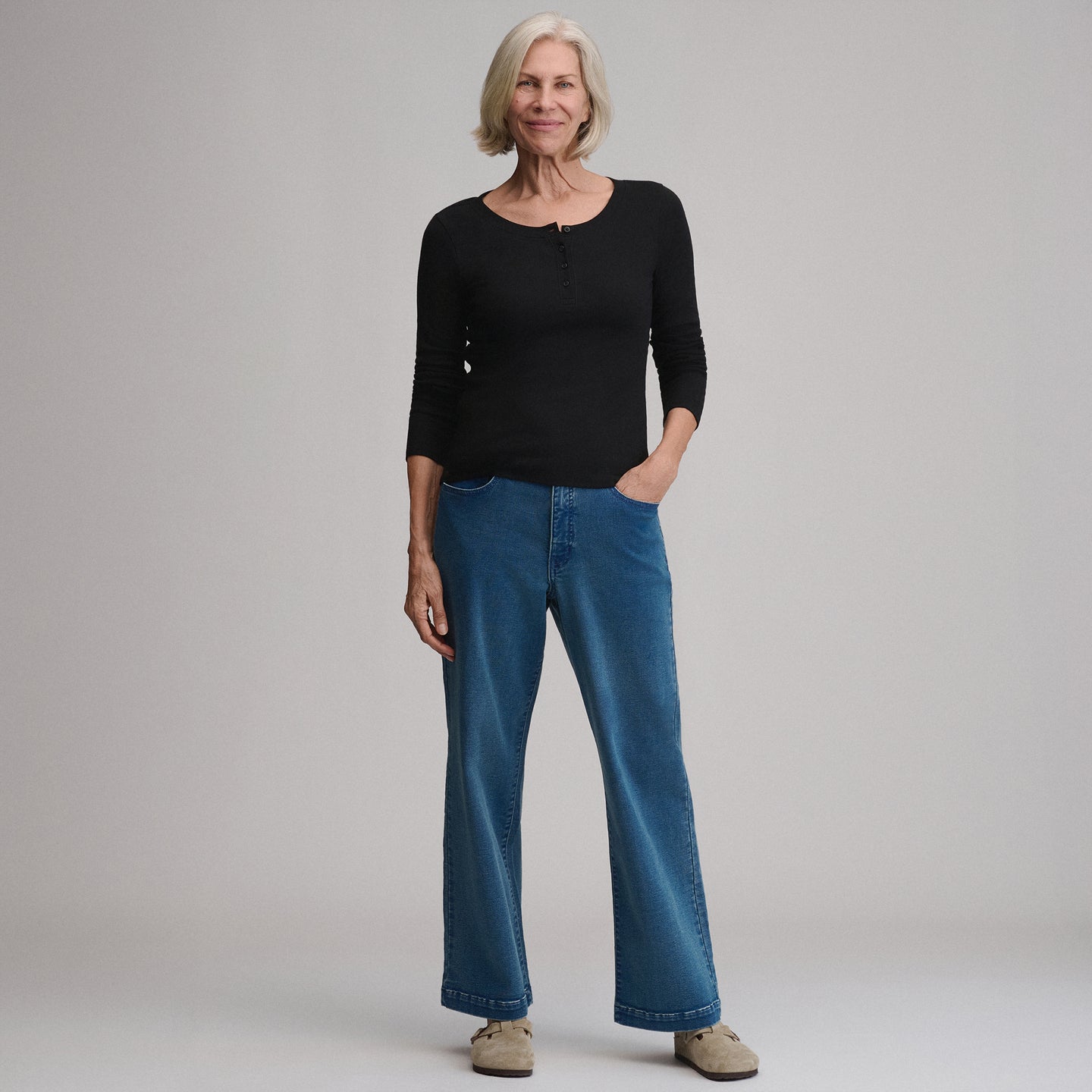 Women's Softline Rib Long-Sleeve Henley-Black-8