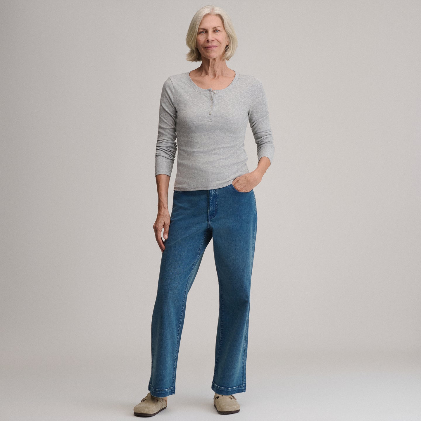 Women's Softline Rib Long-Sleeve Henley-Light Hthr Gray-16