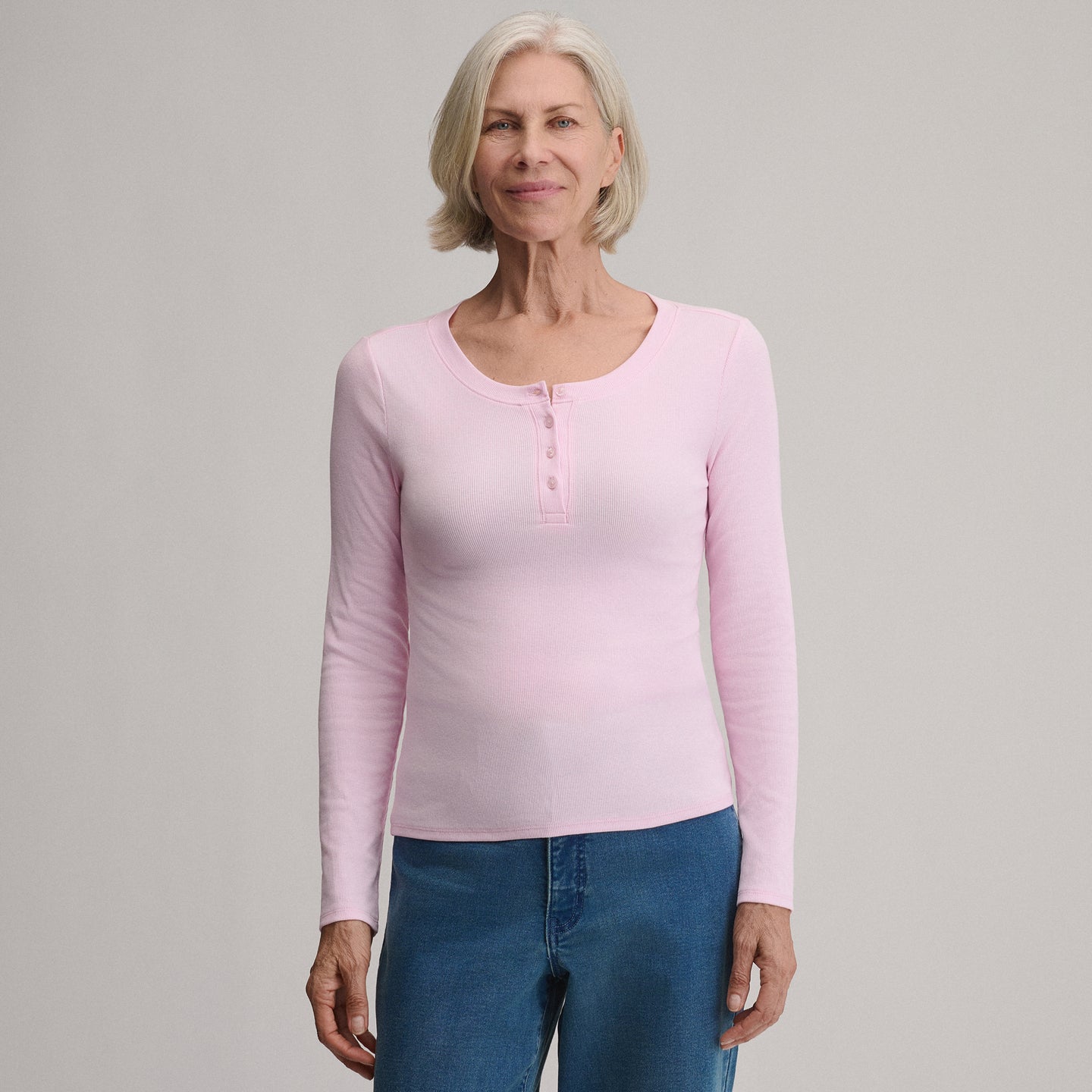 Women's Softline Rib Long-Sleeve Henley-Light Pink-17