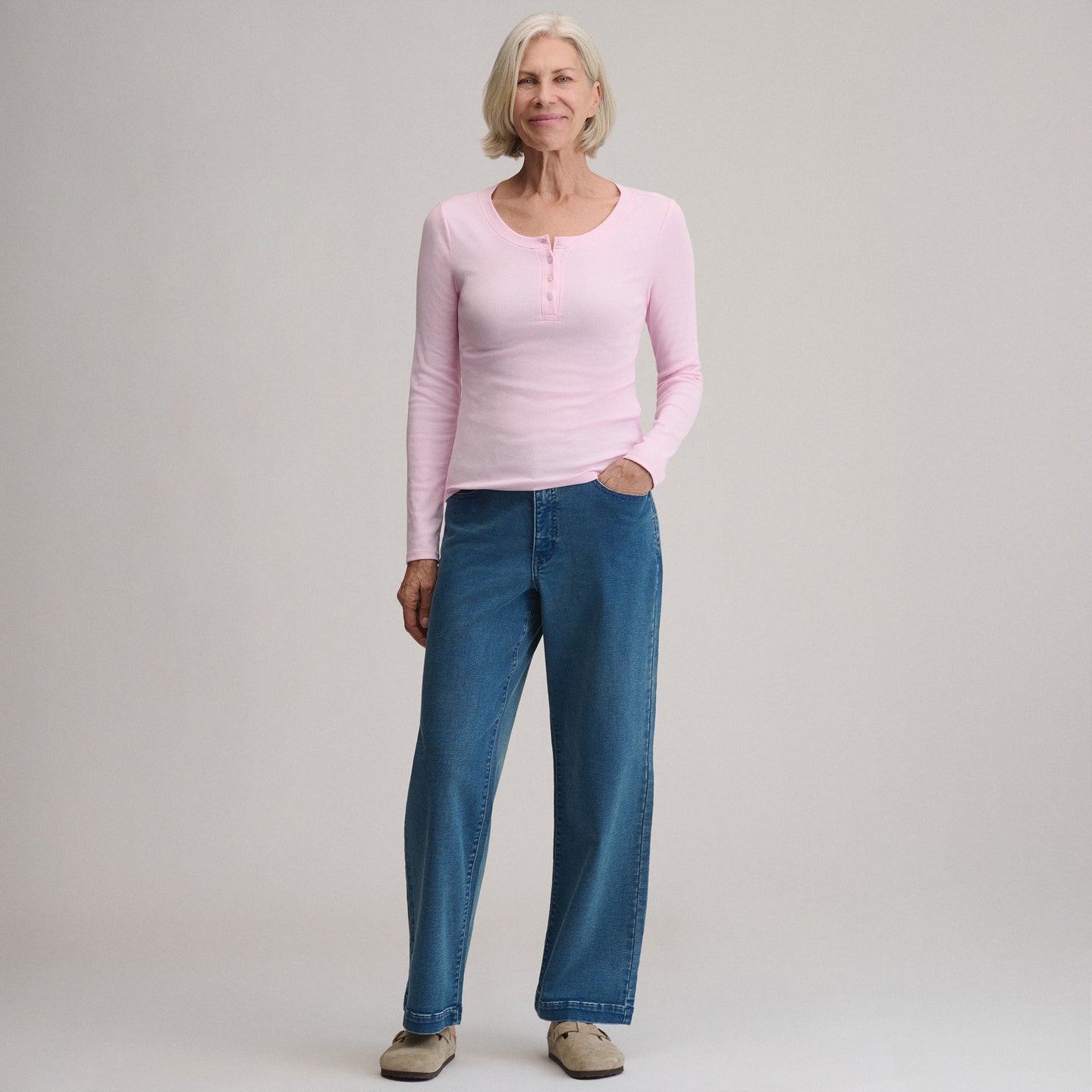 Women's Softline Rib Long-Sleeve Henley-Light Pink-20