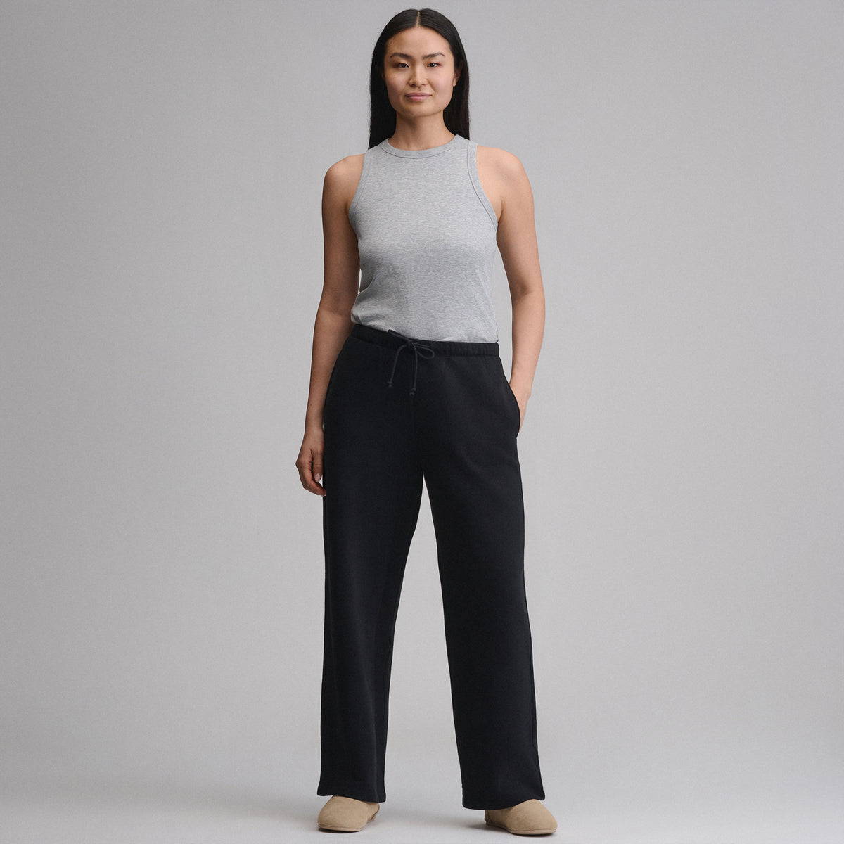 Women's Vintage Soft Relaxed Fit Wide Leg Sweatpants-Black-4