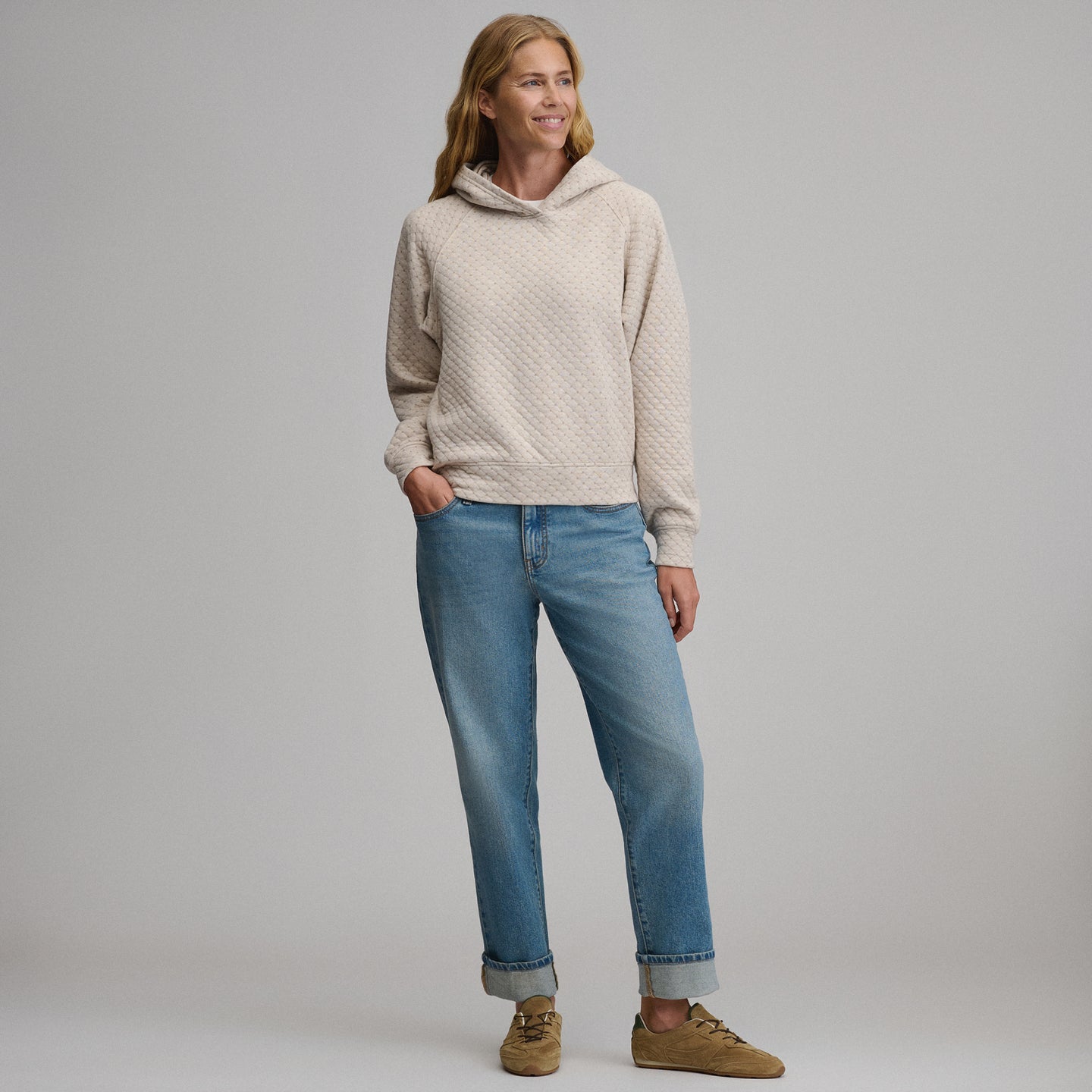 Women's Quilted Hoody-Heather Oatmeal-12