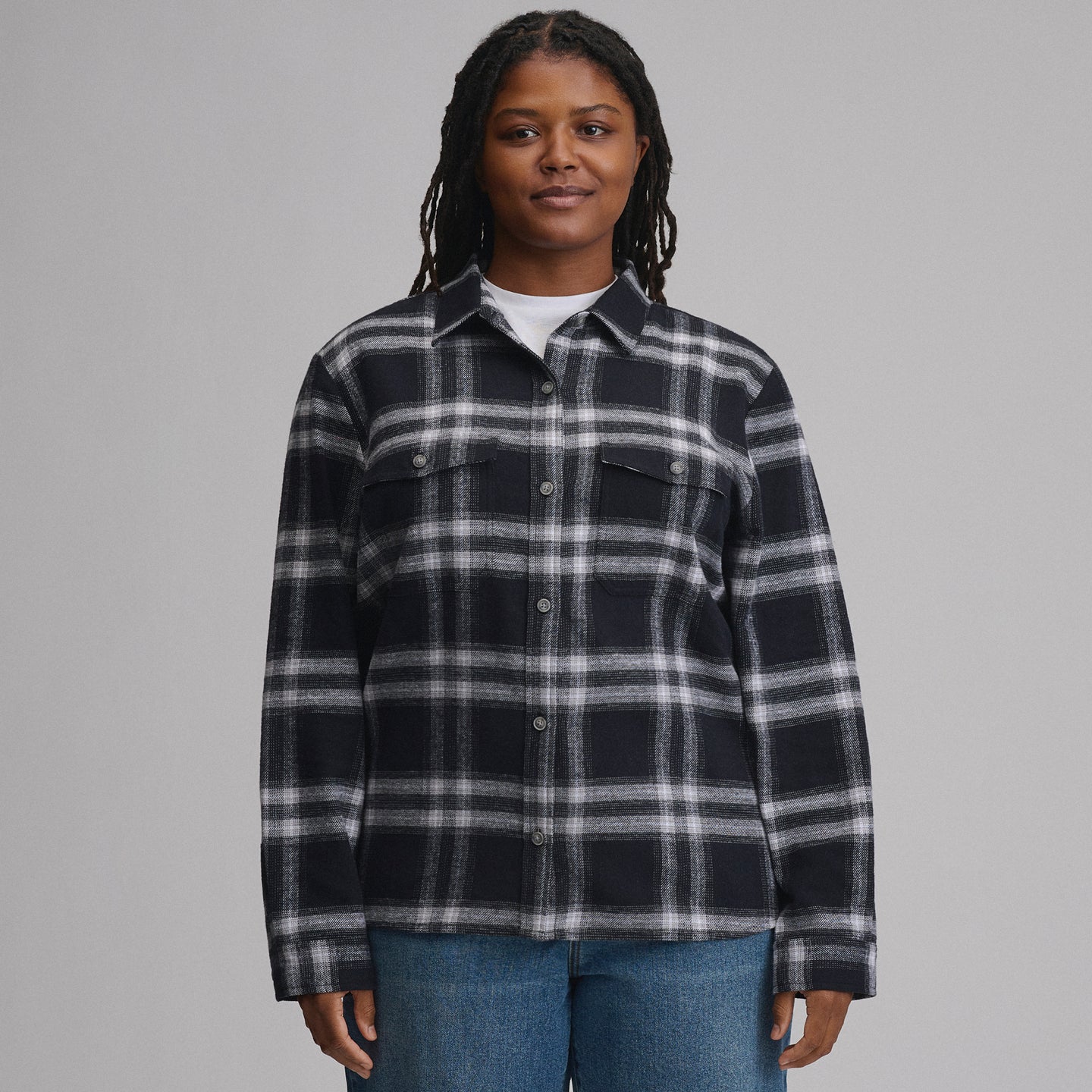 Women's Long-Sleeve Heritage Soft Classic Flannel Shirt-Black-1