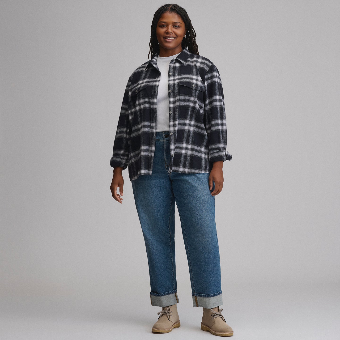 Women's Long-Sleeve Heritage Soft Classic Flannel Shirt-Black-4