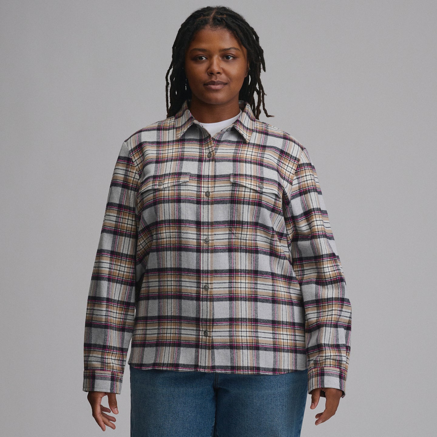 Women's Long-Sleeve Heritage Soft Classic Flannel Shirt-Med Heather Gray-1