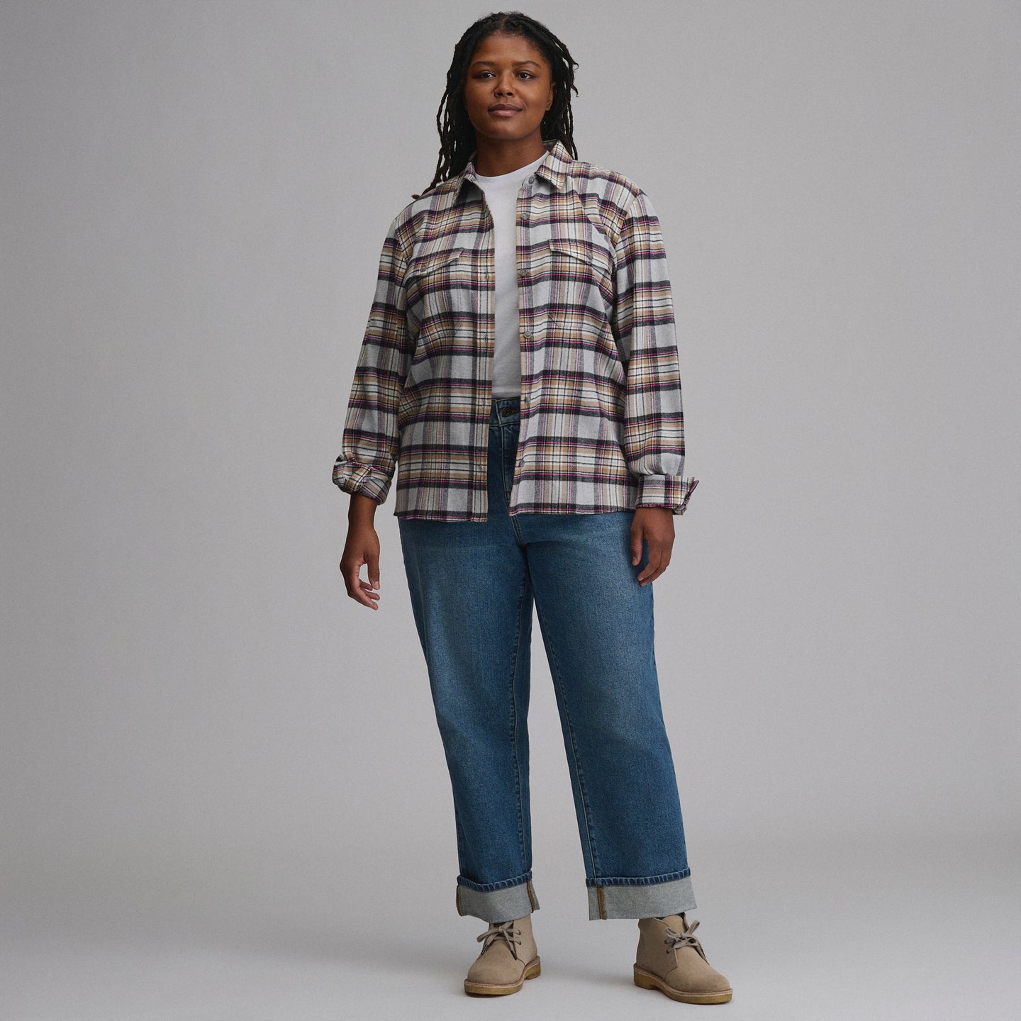 Women's Long-Sleeve Heritage Soft Classic Flannel Shirt-Med Heather Gray-4