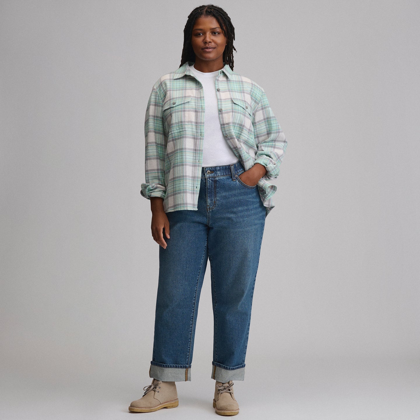 Women's Long-Sleeve Heritage Soft Classic Flannel Shirt-Pepper Mint-12