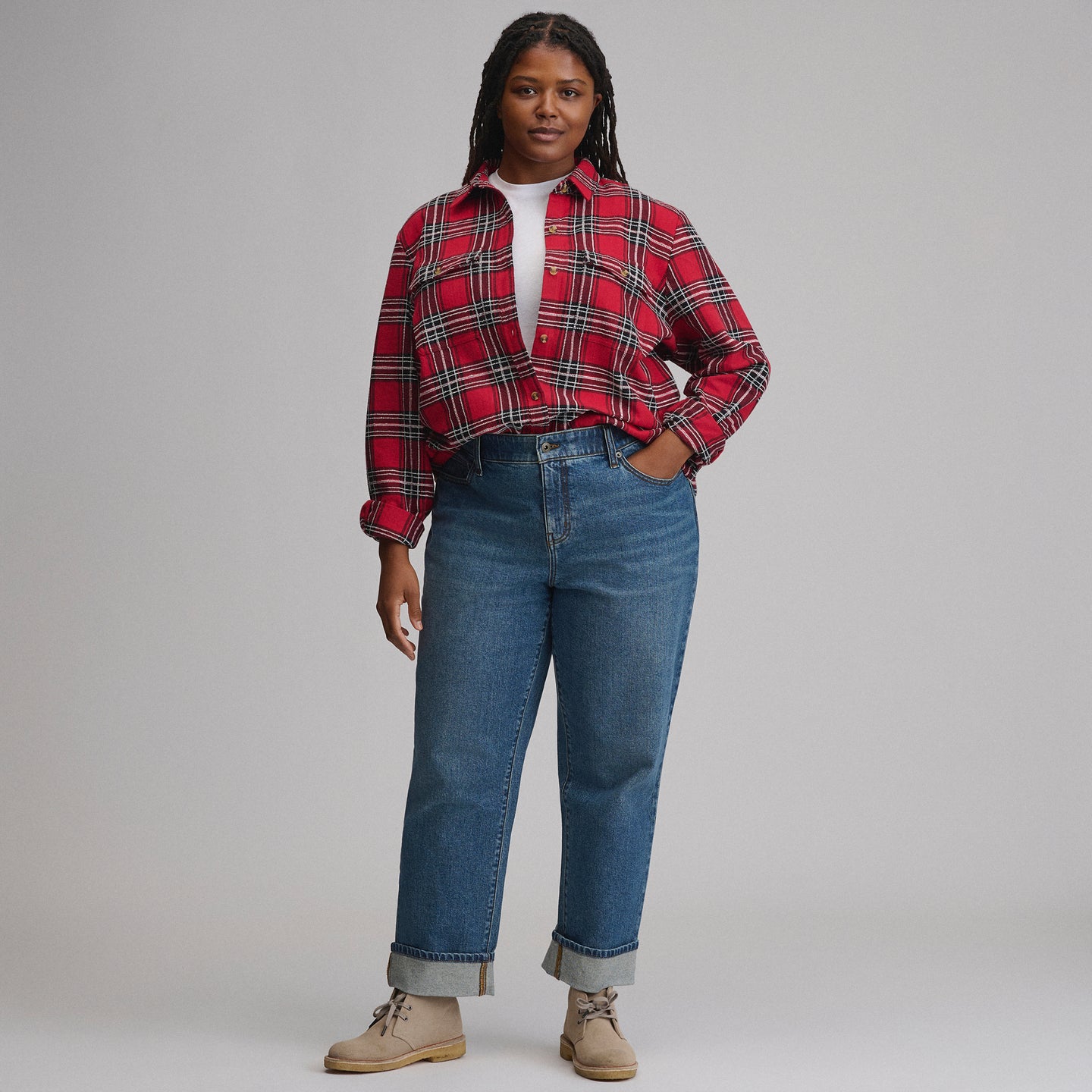 Women's Long-Sleeve Heritage Soft Classic Novelty Flannel Shirt-Cardinal-4