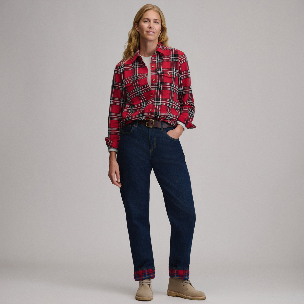 Women's Long-Sleeve Heritage Soft Classic Novelty Flannel Shirt-Cardinal-4