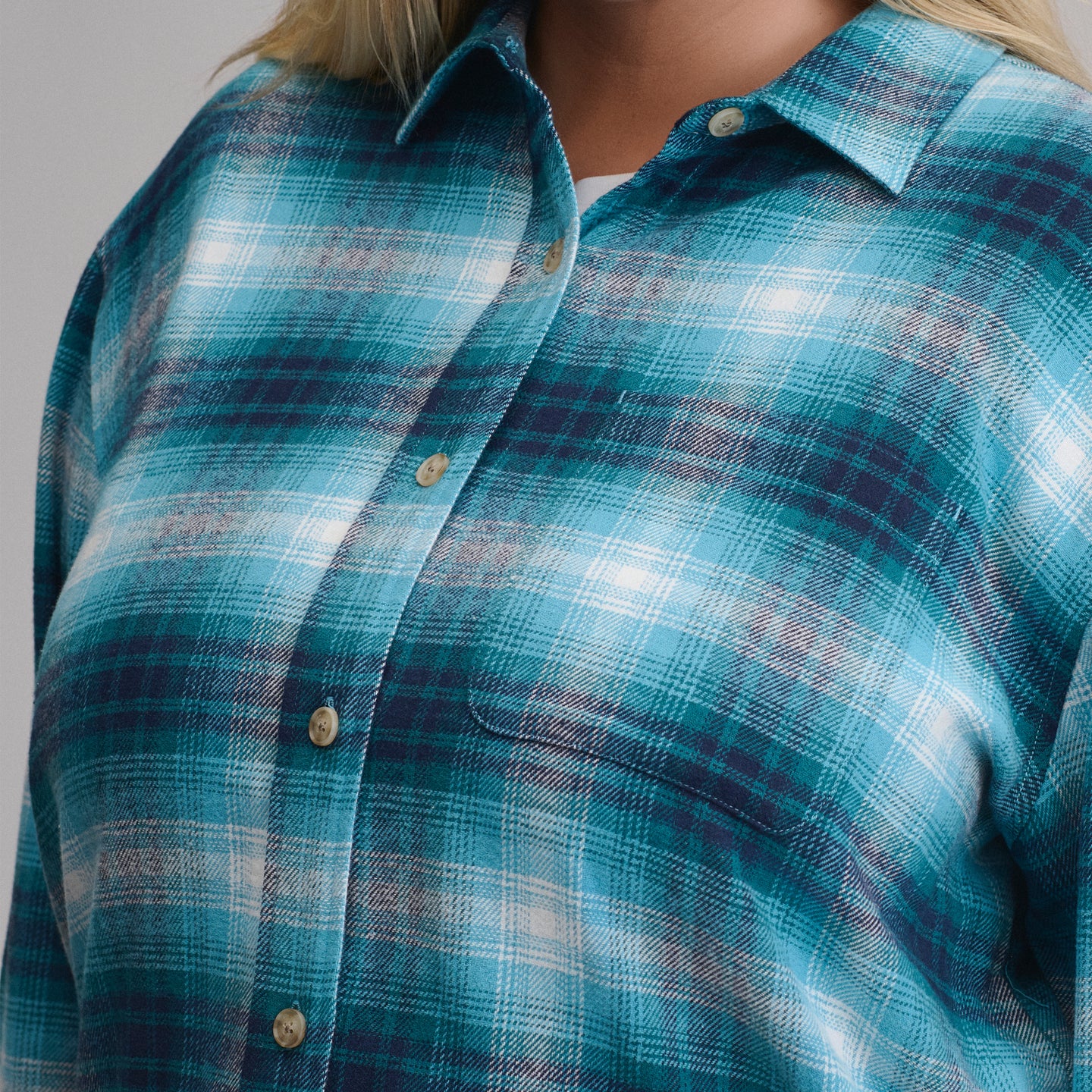 Women's Long-Sleeve Heritage Soft Boyfriend Flannel Shirt-Sea Spray-3