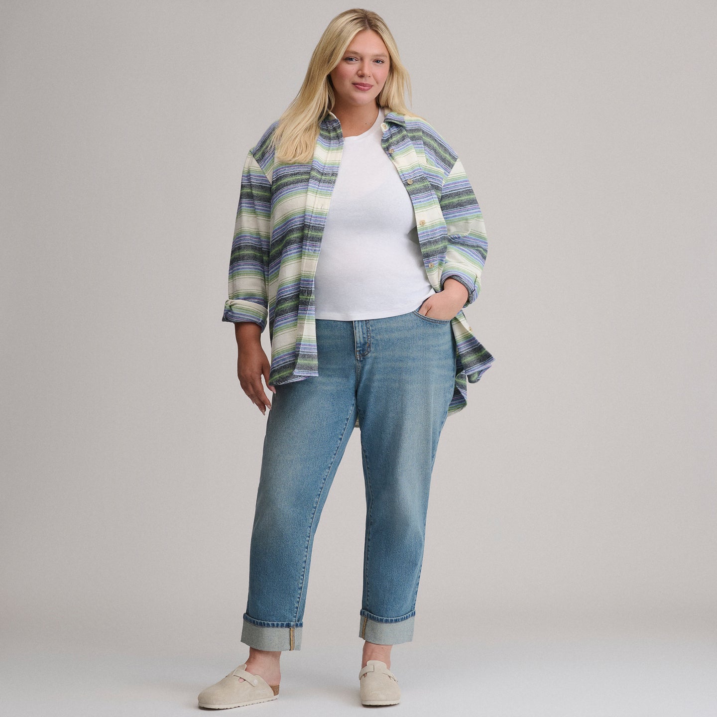 Women's Long-Sleeve Heritage Soft Boyfriend Flannel Shirt-Limestone-8