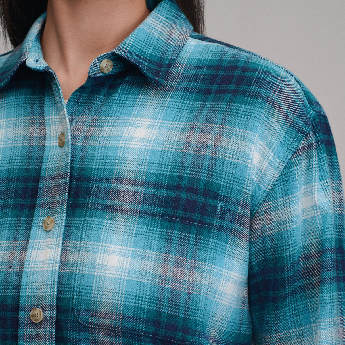 Women's Long-Sleeve Heritage Soft Boyfriend Flannel Shirt-Sea Spray-3