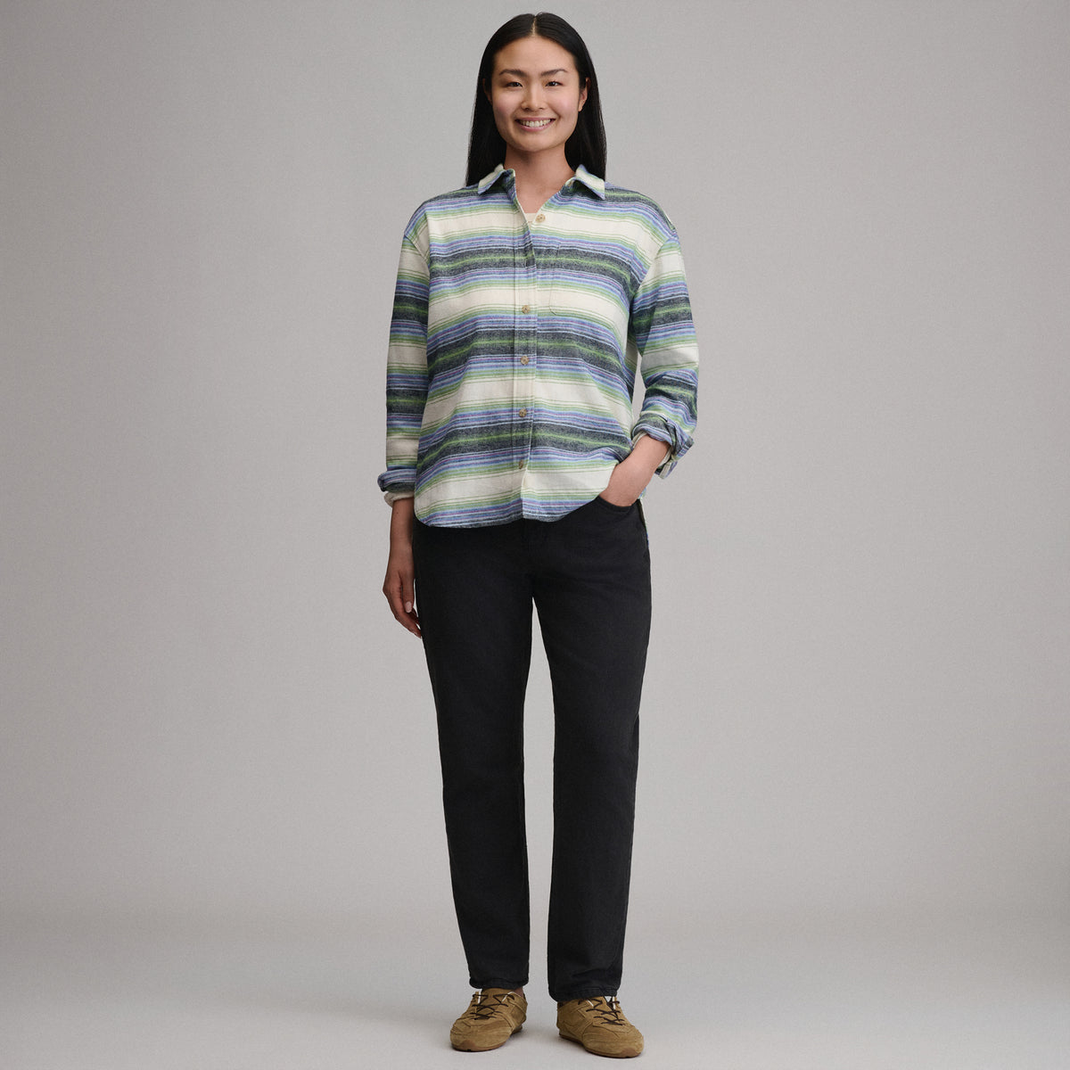 Women's Long-Sleeve Heritage Soft Boyfriend Flannel Shirt-Limestone-8