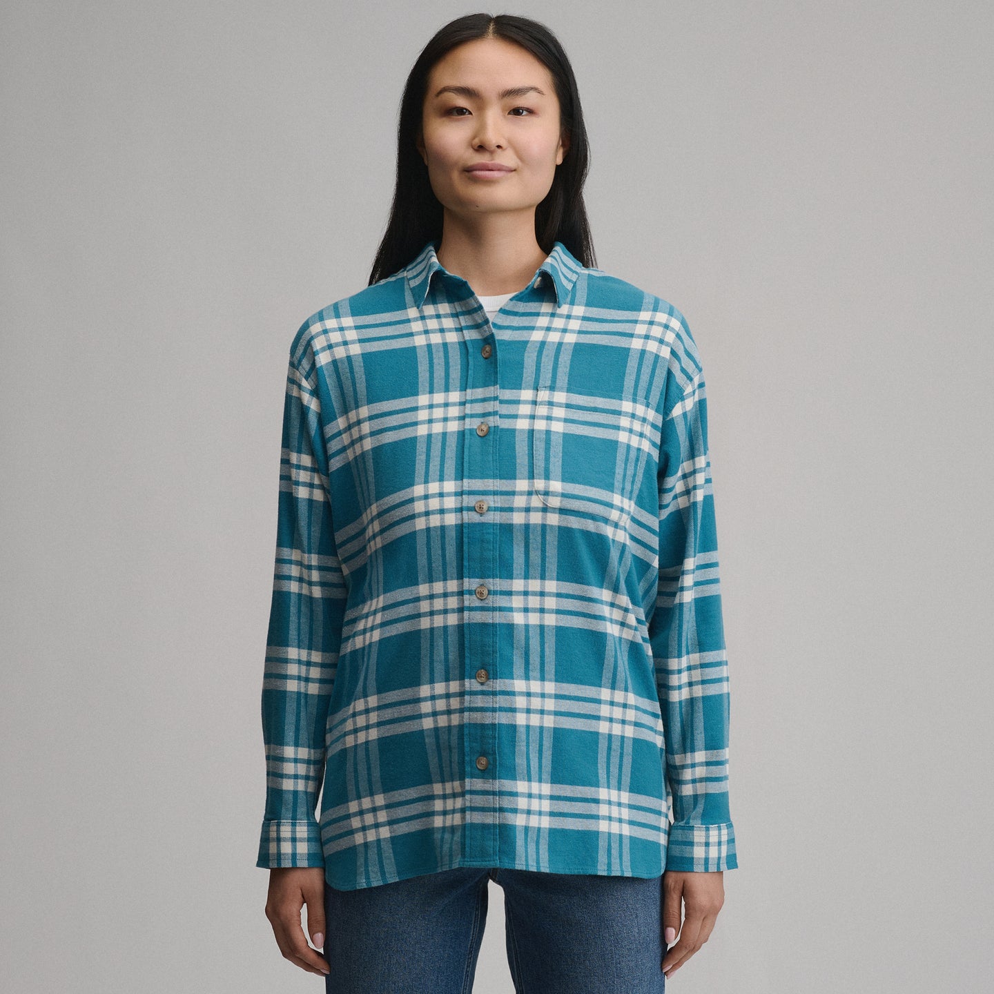 Women's Field Flex Boyfriend Flannel Shirt-Azure-1