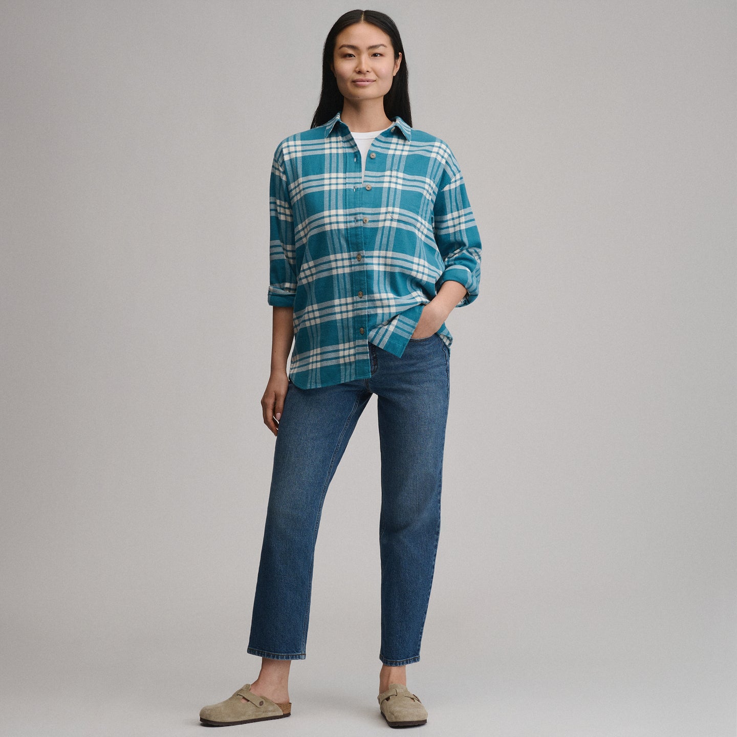 Women's Field Flex Boyfriend Flannel Shirt-Azure-4