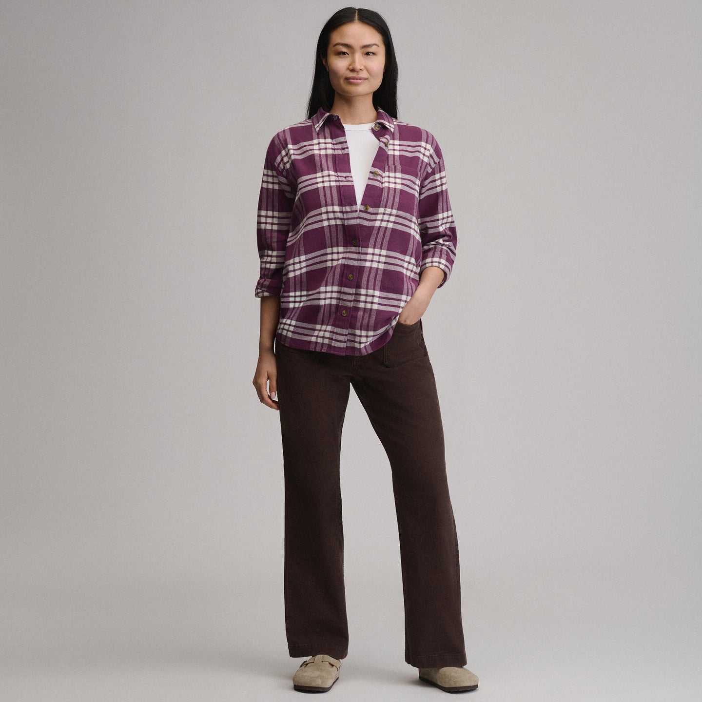 Women's Field Flex Boyfriend Flannel Shirt-Rosewood-8