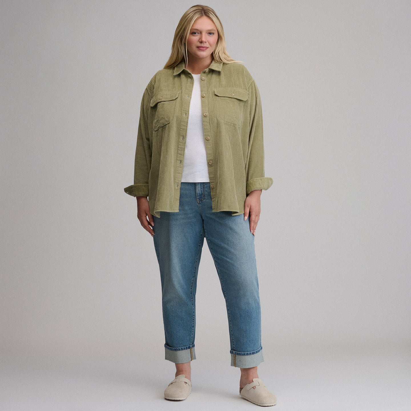 Women's Canyons Corduroy Boyfriend Overshirt-Dusty Sage-4