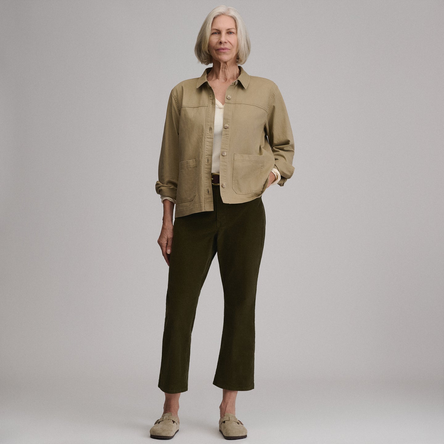 Women's Cotton Twill Shirt Jacket-Dark Khaki-4