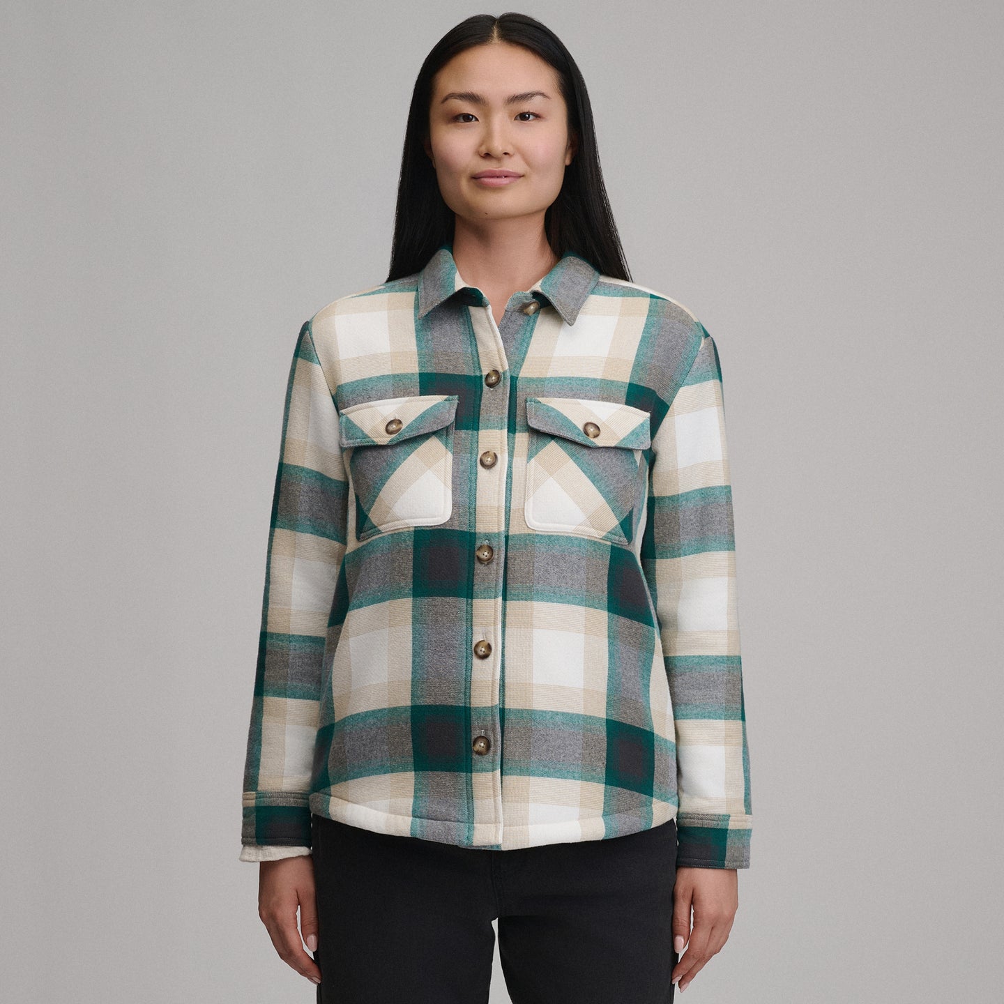 Women's Heritage Faux Sherpa Bonded Shirt Jacket-Sea Glass-1