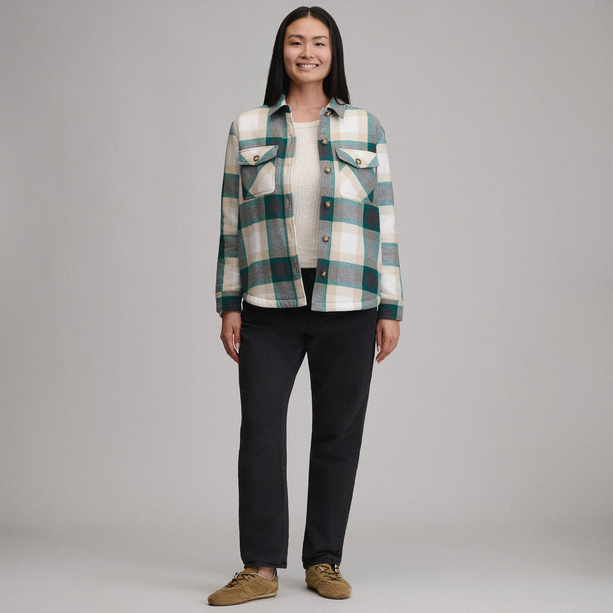Women's Heritage Faux Sherpa Bonded Shirt Jacket-Sea Glass-4