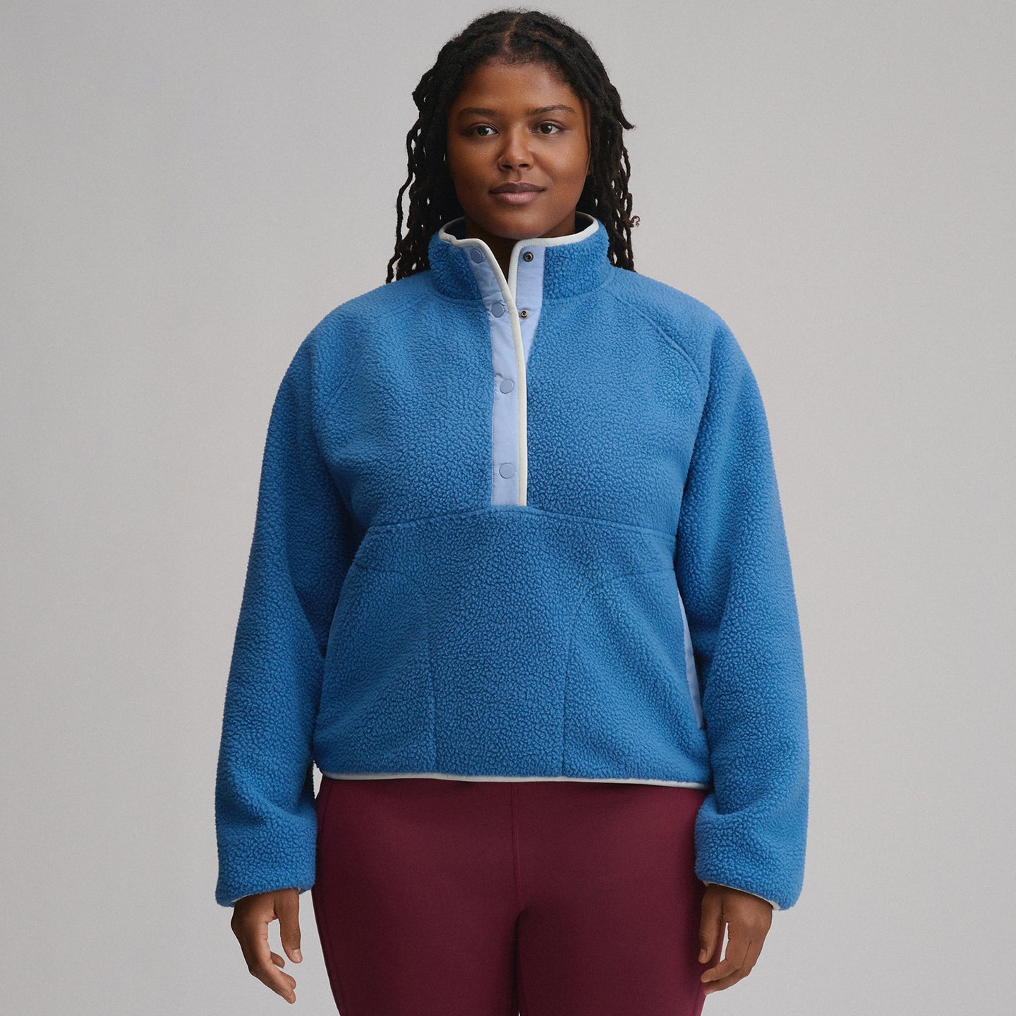 Women's Plush Fleece Snap-Mock Pullover-Dk Chambray-1