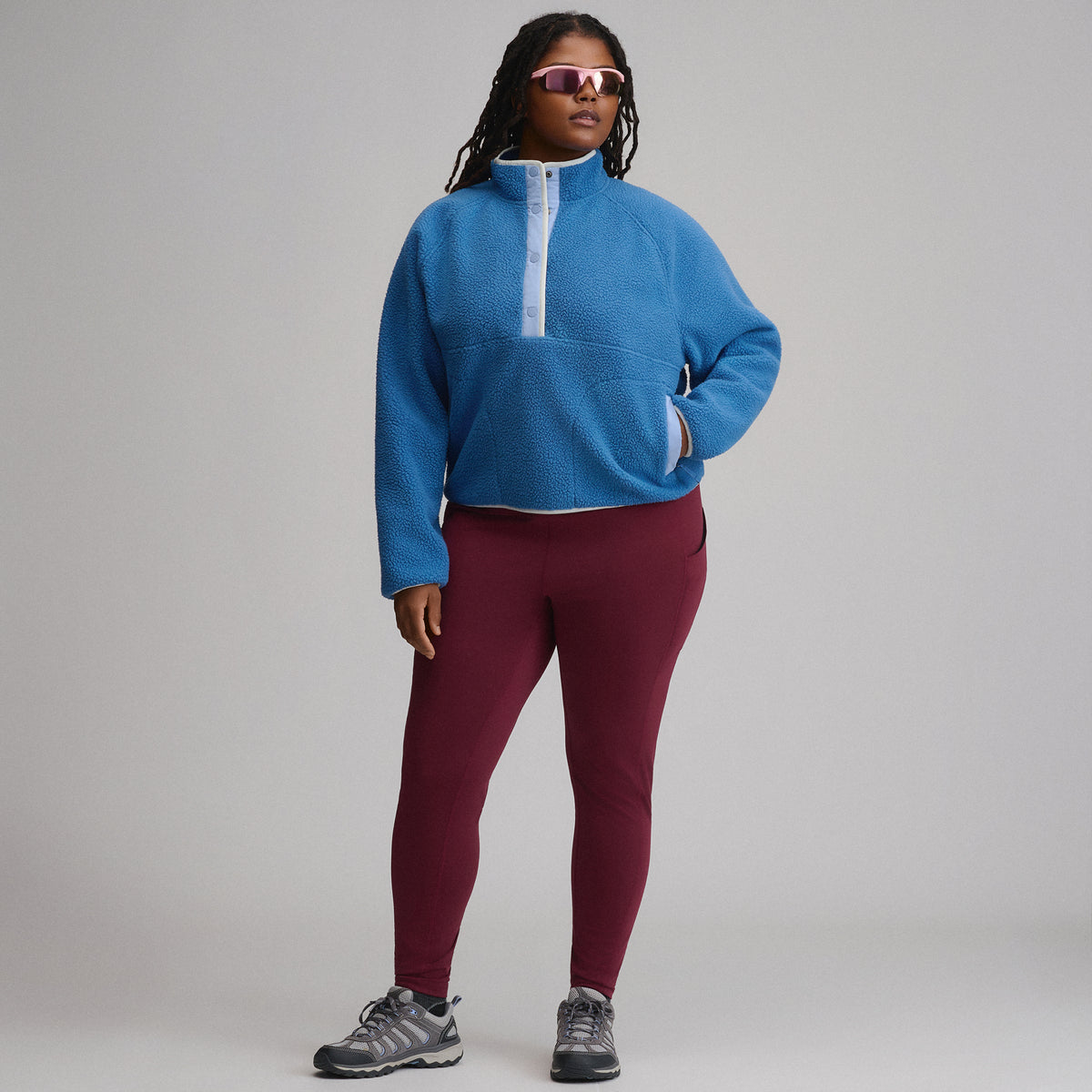 Women's Plush Fleece Snap-Mock Pullover-Dk Chambray-5