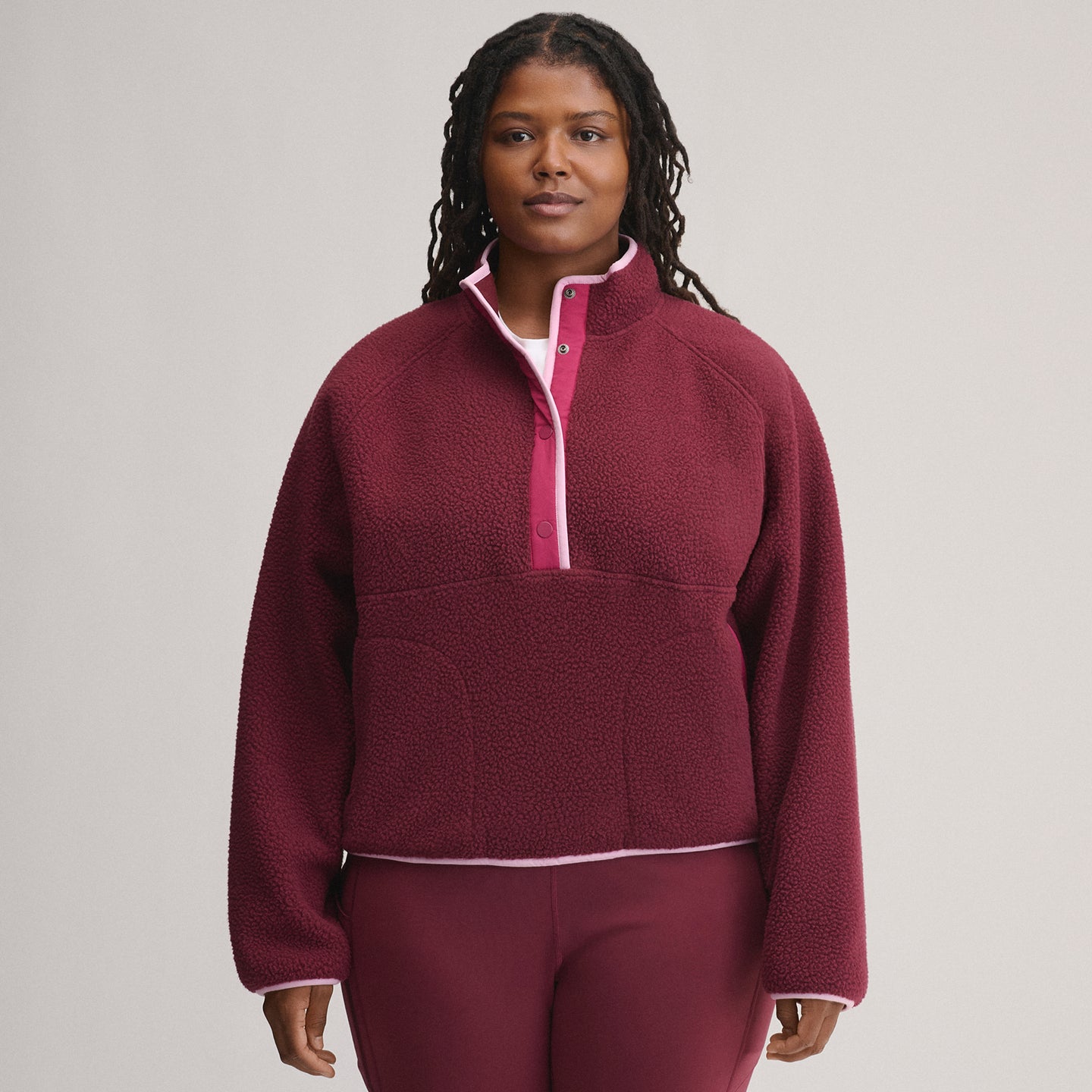 Women's Plush Fleece Snap-Mock Pullover-Dk Lava-6