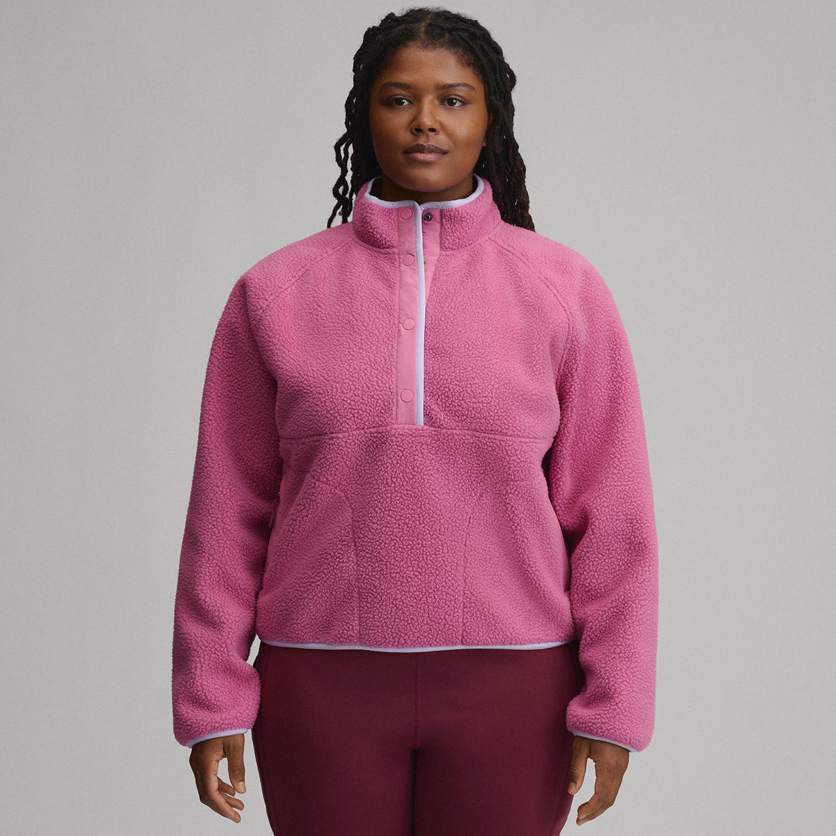 Women's Plush Fleece Snap-Mock Pullover-Dusty Rose-11