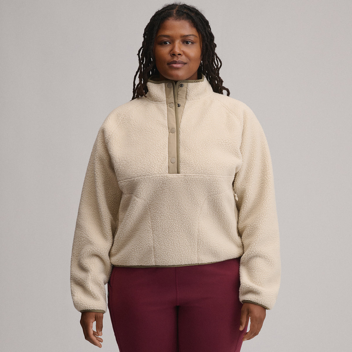 Women's Plush Fleece Snap-Mock Pullover-Jute-16